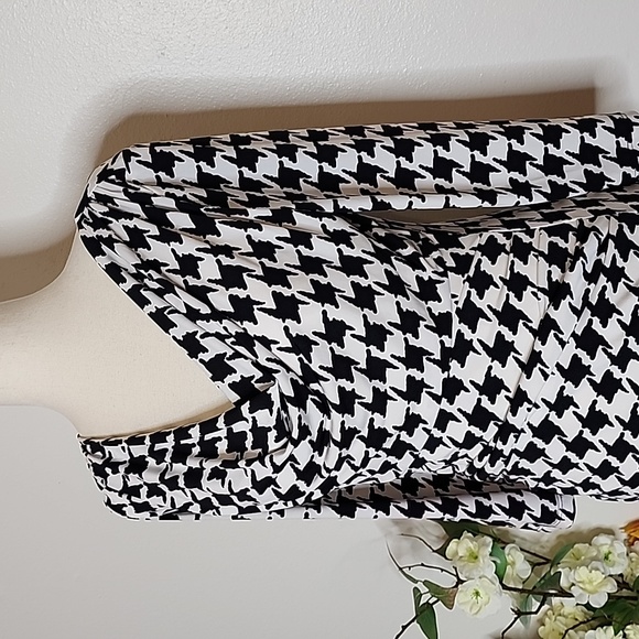 Muse for Boston Proper Houndstooth Dress Ruched Mini 3/4 Sleeves Preppy Winter - Picture 5 of 11